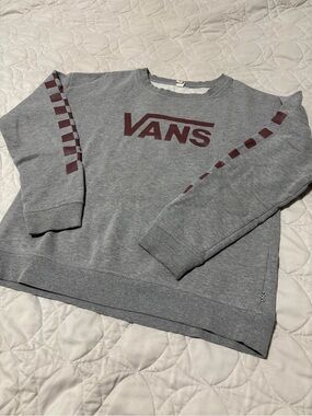 Vans Grey Crewneck Sweatshirt with Maroon Logo and Sleeve Accents